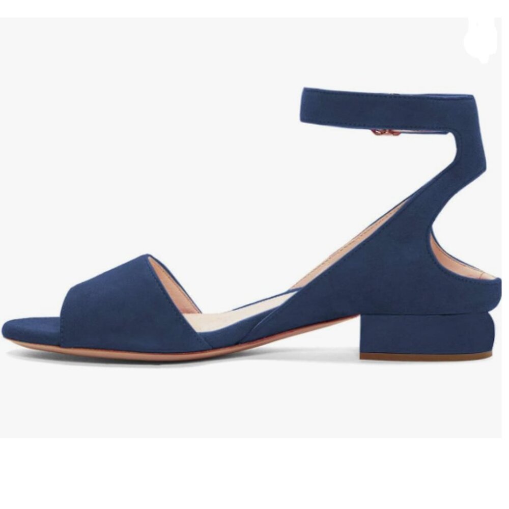XYD Dark Blue Strappy Low Heel for Women Open Toe Ankle Strap Slingback Sandal